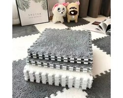 12 stuks matten met stiksels, suède vloermatten, thuis, woonkamer, slaapkamer, puzzel, schuimtapijt, slaapkamer, pluche patchwork tapijt, nachtkastje, vierkante schuimmat, verdikte vloermat, kinderen, klimmat, thuis (zwart + wit)