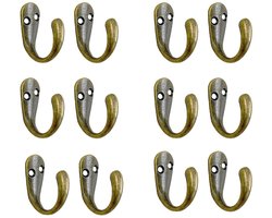 12-stuks Messing hakenset - Messing kledinghaken - 3,4 x 1,4 cm - Vintage stijl - Hoog draagvermogen - Geschikt voor het ophangen van kleding, jassen, hoeden en handdoeken in badkamers, keukens en slaapkamers - Koperkleur