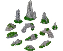 12 Stuks Miniatuur Tuinornamenten van Hars voor Bonsai en Aquarium - Decoratieve Zen Tuin Accessoires en Berglandschap voor Tafelgebruik