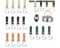 12 Stuks Multifunctionele S-Haken voor Kleding, Met Leer en Metaal, Ideaal voor Kast, Camping en Kinderwagens - 16 x 2 cm