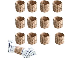 12 stuks - Natuurlijke rotan geweven servetringen - Handgemaakte rustieke tafeldecoratie ringen (geschikt voor dagelijks gebruik thuis / feestdagen)