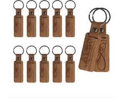 12 stuks onbewerkte houten sleutelhangers doe-het-zelf gepersonaliseerd leer onafgewerkt