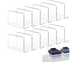 12 Stuks Plankverdeler, Boekverdeler, 20 x 12 cm, Organiseer Kasten, Keuken en Slaapkamer met Transparante Scheiders