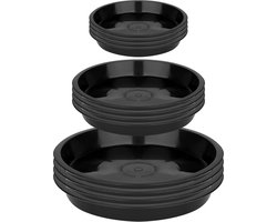 12 Stuks Plantenschotel, 11/18/23 cm Kunststof Plant Saucer, Rond Tuin Planten Schotel, Bloempot Lekbakken voor Buiten en Binnen Planten (Zwart)