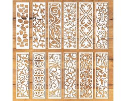 12 stuks randsjablonen om te schilderen - decoratie - herbruikbaar - houten meubels - textuur - knutselpapier - doe het zelf - geschikt voor muurverf - creatief sjabloonset