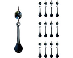 12 stuks regendruppel kristallen kroonluchter prisma-onderdelen, 53 mm hangende kristallen kralen voor kroonluchters, woondecoratie (transparant zwart)