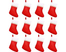 12-stuks rode kerstsokken - kerstkousen voor op de schoorsteenmantel - kerstsokken van vilt - kerstsokkendecoraties voor in de kerstboom - kerstsokken - gouden versieringen - geschikt voor open haarden, kerstbomen en feestdagen - rood