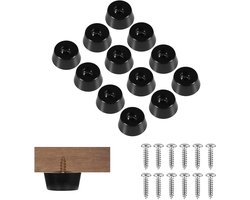 12 Stuks Rubber Voetjes voor Meubels met RVS Schroeven, Ronde Zwarte Schroefvoetjes voor Tafel en Stoelen, Ideaal voor Bescherming en Stabiliteit