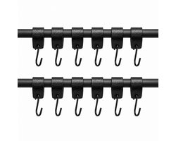 12 Stuks S-Haken - Multifunctionele Ophanghaken met Leren Bekleding - S-Vormige Haken voor Keuken, Badkamer en Kledingkast - Voor Stangen tot 3 cm - Ruimtebesparende Organizer voor Kleding, Handdoeken en Keukengerei - Zwart