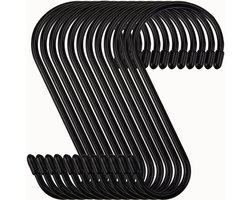 12-stuks S haken - S haakjes - Ophanghaken - Kapstokhaken - Eenvoudig te installeren, gemakkelijk op te bergen en geschikt voor het ophangen van voorwerpen - 15.3cm - Ijzer - Geschikt voor inloopkasten, keukens, woningen en buiten - Zwart