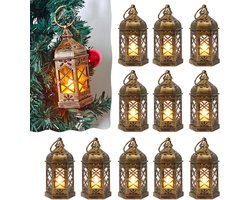 12 stuks - SWGOTA Mini-lantaarns - Witte bruiloftsdecoraties, Kerstmis, Halloween-feestjes - Sfeerverlichting voor op tafel - Vintage decoraties - koper