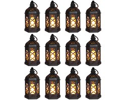 12 stuks - SWGOTA Mini-lantaarns - Witte bruiloftsdecoraties, Kerstmis, Halloween-feestjes - Sfeerverlichting voor op tafel - Vintage decoraties - zwart