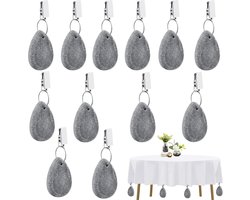 12 stuks tafelkleedgewichten van natuursteen, tafelkleedverzwaringset met clip, tafelkleedgewichten voor buiten, grijze steen, tafelkleed, gewichten voor tafelkleden, klemmen voor picknicks,