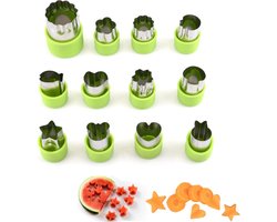 12 stuks - Uitsteekvorm - RVS snijder met PP-handbescherming - Bento-decoratiemes voor fruit en groenten - keukengereedschap - voor het snijden van vormen - Groen