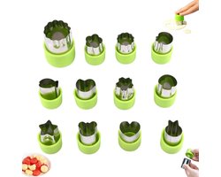 12 stuks - Uitsteekvormpjes - Uitsteekvormen - uitsteekvormen fruit - Accessoires voor bentoboxen - groen - Voor het snijden van diverse vormen - voor koekjes en groente - Versierde fruitschaal of fondanttaart