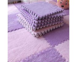12 stuks vloermatten - in elkaar grijpende vloermatten - pluche puzzelschuim vloermatten - 11,8 x 11,8 inch - zacht en dik - vierkant - matten van 30 x 30 cm - voor woon- en slaapkamerdecoratie - 6 stuks in paars en roze