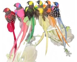 12 Stuks - Vogel van gesimuleerde schuimveren - Clip-on decoratie - Decoratieve vogel - Accessoire voor kransen - 13*3*3,5 cm - Geschikt voor feest- en vakantiedecoraties - Roze, blauw