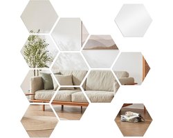 12 stuks zeshoekige spiegelstickers - geometrische acrylstickers met zelfklevende achterkant - verwijderbare 3D-plastic wandstickers - DIY-spiegelstickers voor de woonkamer, slaapkamer en badkamer- 7 cm × 8 cm × 4 cm