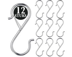 12 Stuks Zilver Metaal S Haken met Veiligheidssluiting - 10cm Lengte - Ophanghaken - Haakjes voor Keuken, Badkamer & Tuin - Kledinghangers - Jashaak Hangers - Handdoekhaakjes - Keukengerei Organizer Haak - Kapstok S-haken - Vleeshaken - Muurhaak