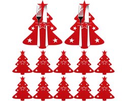 12 Vilt Servetringen met Kerstboom Motief - Feestelijke Bestekhouders voor Kerstdiner en Tafeldecoratie