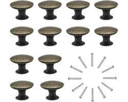 12 vintage deur- en ladegrepen, 30 mm antieke messing keukenkastgrepen, geschikt voor kaptafels en meubelkasten, antiek bronskleur.