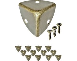 12 x antieke meubelhoeken, afgerond, beschermende hoeken, metalen beslag voor kisten, meubelen plank tafel, randbescherming, vintage messing antieke look, set van 12, inclusief schroeven
