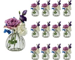 12 x kleine bloemenvaas, tafelvaas, decoratie bruiloft, party, set heldere glazen flessen (12 stuks prime) (pompoen-OK)