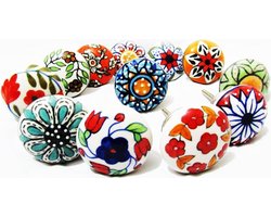 12 x Mix Vintage Look Bloem Keramische Knoppen Deurgreep Kast - Lade Kast Pull