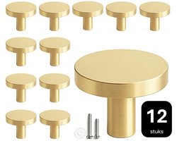12 X MSQDESIGN Kastknoppen Goud (Metaal) - Gouden Deurknopjes - Meubelknoppen Goud voor keuken , kast en deurjes - Deurknopjes Goud rond - Handgreep - Moderne Meubelknop Goud - Goude Deurknopjes - Deurknoppen Goud - Ladeknoppen voor deurtjes