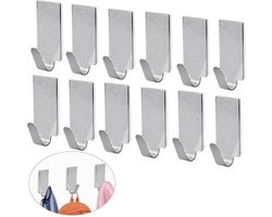 12 x Zelfklevende ophanghaken - Haakjes - RVS - Tassenhaken - Jassenhaken - Keukenhaken - Badkamerhaken - Plakhaakjes - Huishoudelijke accessoires - Thuis innovatie - Stalen haken - Wandhaken - Vierkant - Deur haken - Handdoekhaken - Hook
