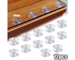 12 x zuignappad - 20mm - dubbelzijdig kunststof - zonder haken - dubbelzijdige zuignappen voor glazen tafelbladen om het wegglijden van het glazen tafelblad te voorkomen
