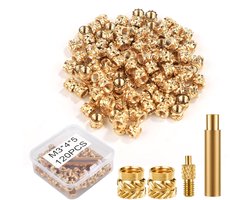 120 Stuks 3D-Geprinte Messing Moeren, M3x4x5mm Schroefdraadinzetstukken Heat Set-Inzettip voor M3 & 1 Lasadapter Warmte Inbeddingsmoer Compatibel met Weller SP40NUS- en T18-Ijzers