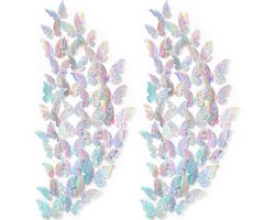 120 stuks 3D vlinder muurstickers voor thuisdecoratie - verwijderbare holle vlinder stickers - DIY muurkunst handwerk - decoratie voor thuis en bruiloft - holografisch zilver