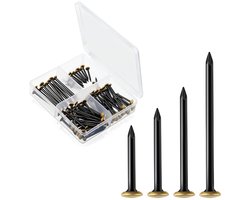 120 Stuks Fotospijkers met Messing Kop, Stalen Spijkers 20/25/30/40 mm, Betonnagels en Muurspijkers Set met Opbergdoos, voor Fotolijsten, Schilderijen, Decoratie, Beton, Baksteen, Hout en Gips