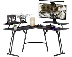 120 x 50 cm L-vormig Computerbureau met Hoektafelblad en Verwijderbare Monitorplank Ergonomische Gamingtafel Draagvermogen tot 100 kg voor Kantoor, Studeerkamer NAIZY