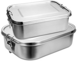 1200ML+1400ML Lunchbox RVS - 304 RVS Vershoudbakjes Set 2-delig - Broodtrommel - Luchtdichte & Lekvrije Meal Prep Bakjes - Vriezer- Vaatwasmachinebestendig - BPA-Vrij