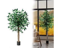 120cm Kunstficusboom – Kunstboom Met Een Natuurhouten Stam, Realistische Kunstplanten Die Uitzien Als Echte, Grote Decoratieve Plant Voor Woonkamer, Kantoor En Tuin – Kunstficusboom