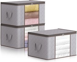 120L grote verhuisdozen opbergzakken - verpakkingsdozen voor verhuizing - helder venster - kleding beddengoed dekbedden - 3 stuks - Lichtgrijs
