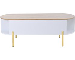 120x50x43cm Salontafel Verstelbare Bovenplaat Woonkamer Tafel met Verborgen Opbergruimte en 7 Opbergvakken Houten Kleur en Wit