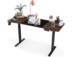 120x60cm Bureau,Kantoortafel met Kabelorganizer en Metalen Haken 75 cm - 120 cm in Hoogte Verstelbaar Computerbureau Elektrisch Sta-zit-tafel voor Thuiskantoor, Studio, Speelkamer (Bruin) NAIZY
