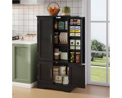 120x60x40cm keukenkast met LED-sensorverlichting, grote opbergkast met 4 deuren, verstelbare planken en deurvakken – geschikt voor keuken, eetkamer of woonkamer, zwart