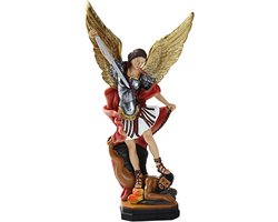 12.2" beeld van de aartsengel Michael, San Miguel beeld, religieuze verzamelobjecten en engel sculpturen, Michael verslaat Lucifer en vertrapt demonen