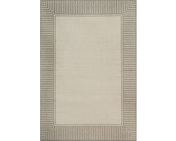 1,22 x 1,82 m buitenkleed met een nonchalante gestreepte rand, vlekbestendig en duurzaam, geschikt voor terrassen, balkons, slaapkamers, woonkamers, eetkamers en badkamers. Lichtgrijs.