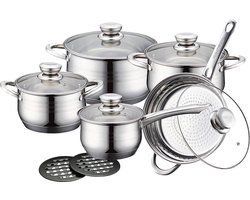 1232 Pannenset Inductie - 12 Delige Pannenset - Geschikt Voor Alle Warmtebronnen - RVS