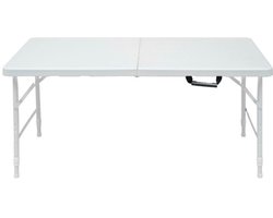 125 cm opvouwbare tafel, draagbaar - stevig stalen frame, in hoogte verstelbaar, compact opvouwbaar ontwerp voor buiten/thuis/kantoor, roestvrij en gemakkelijk schoon te maken (wit)