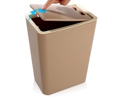 12L Bathroom Trash Can with Lid - Small Kitchen Trash Bin with Snap Closure - Brown Garbage Can for Bathroom - Kitchen - Bedroom - Living Room - Office