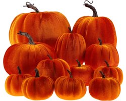 12pcs Groot Nep Fluweel Herfst Oogst Halloween Pompoen Kunstmatig Handgemaakt Decoratie Woonaccessoires Keuken - Orange