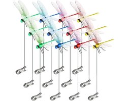 12Pcs Kunststof Libellen Klemmen - Tuindecoratie Serie - Waterdichte Libellen Decoratie - 3D Tuinaccessoires - Insectenwerende Libellen - Bloemen Planten Decor - 4 Kleuren Set - Met Metaal Steeltje