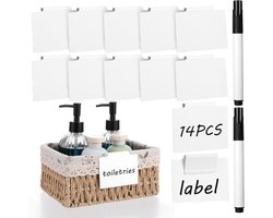 12pcs labelhouders - clips met 2 pennen - manden - labels - verwijderbare labelhouder - opbergmanden - witte PVC labels voor opbergcontainers - organisatiebox - opslagoplossingen
