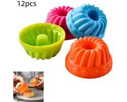 12stuks Muffin Bakvormpjes,Vormpjes,siliconen muffinvormpjes, geleivorm, bakvorm, keukengerei, geschikt voor het bakken van taarten, gelei, donuts, groen, roze, blauw, oranje, 4,5*7*3cm
